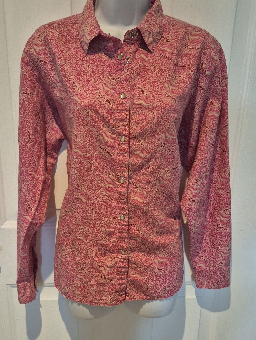 Wrangler blues Pink and Cream Cowgirl Pearl Snap Button-Up Shirt